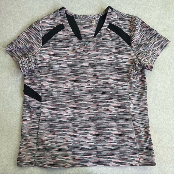 White Cross Tops - White Cross Fit V Neck Scrub Top. Pink Space Dye. Large.
